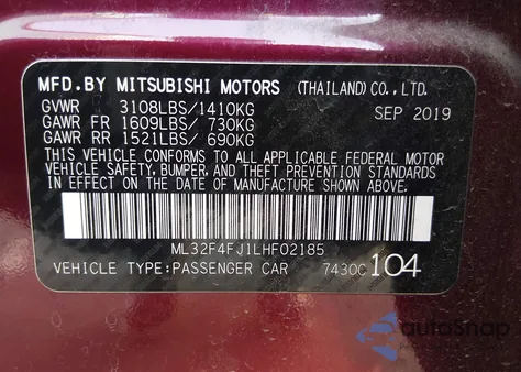 2020 Mitsubishi Mirage G4 Le z USA, uszkodzony, nr VIN ML32F4FJ1LHF02185